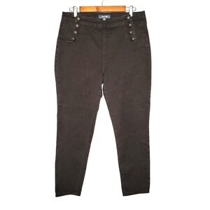 ModCloth Sailor Skinny Pants‎ Womens 14 Black High Rise Nautical Button Retro